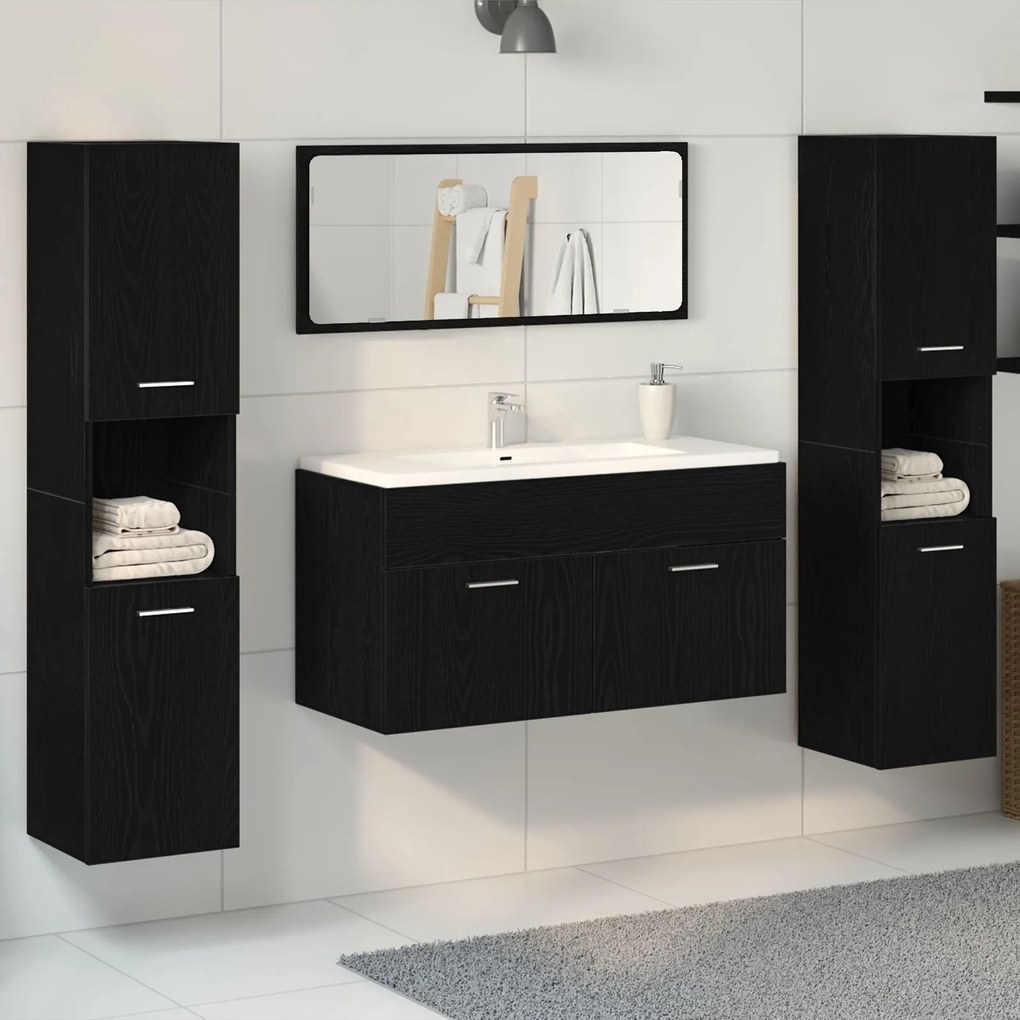 Set di mobili per bagno set di 3 rovere nero legno resistente
