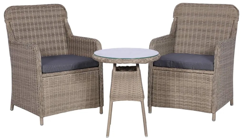 Set da Bistro 3 pz con Cuscini in Polyrattan Marrone