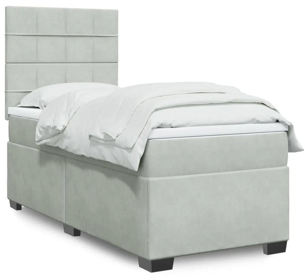 Giroletto A Molle Con Materasso Grigio Chiaro 100x200cm Velluto /