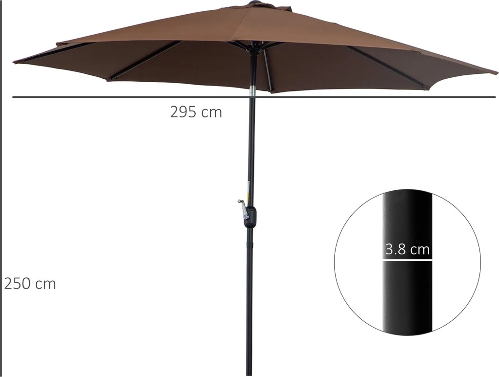 Ombrellone da Giardino 3x2.45 m Palo Ø38 mm in Acciaio Inclinabile Caffè...