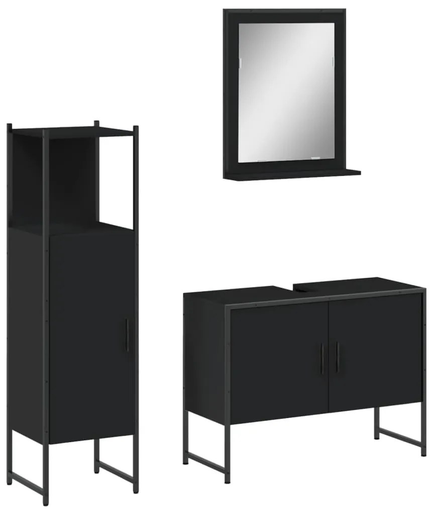 Set di mobili da bagno 3 pz nero in legno multistrato