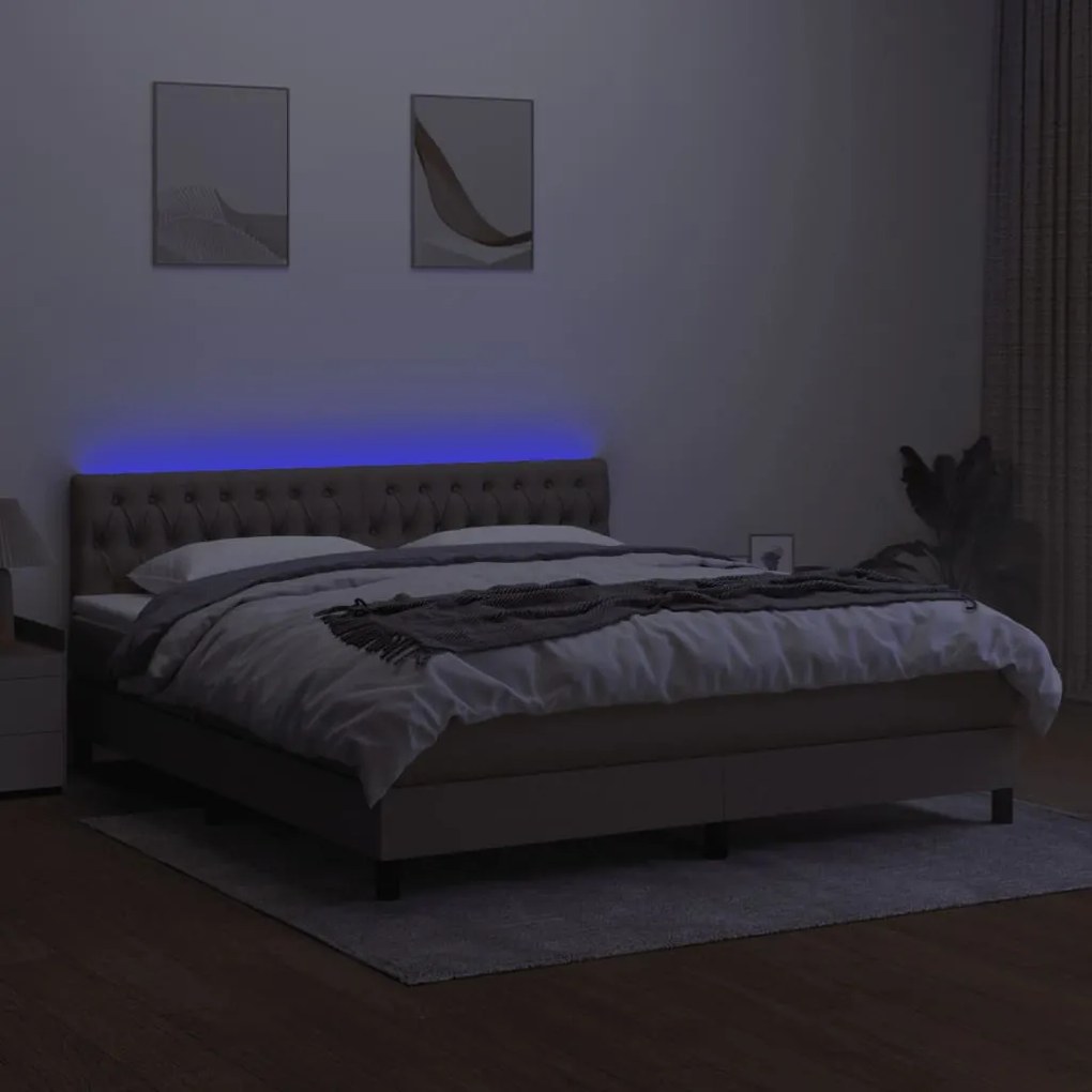 Letto a molle con materasso e led tortora 160x200 cm in tessuto