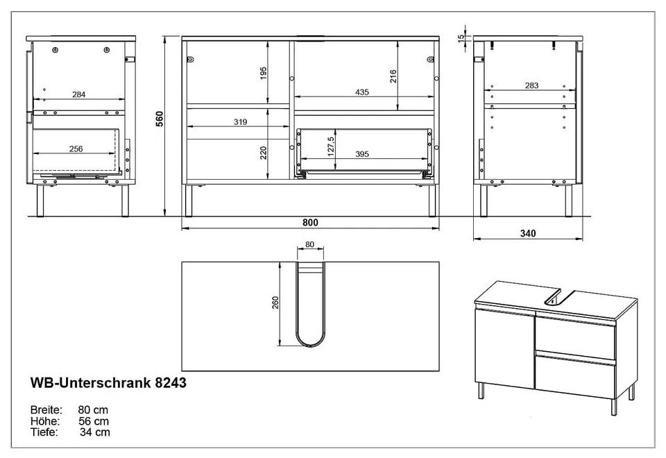 Mobile bianco sotto il lavabo 80x56 cm Salinas - Germania