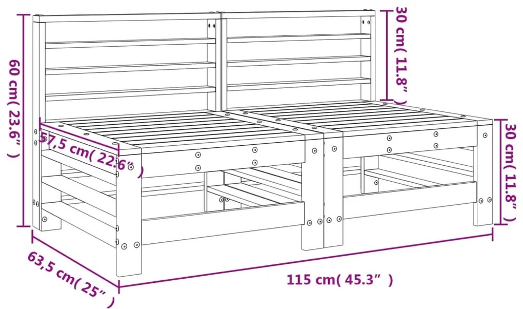 Divani Centrali da Giardino 2 pz in Legno Massello di Douglas