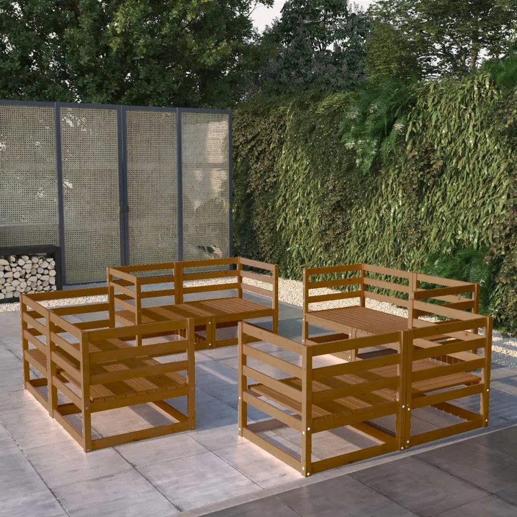 Set Divani da Giardino 8 pz Miele in Legno Massello di Pino