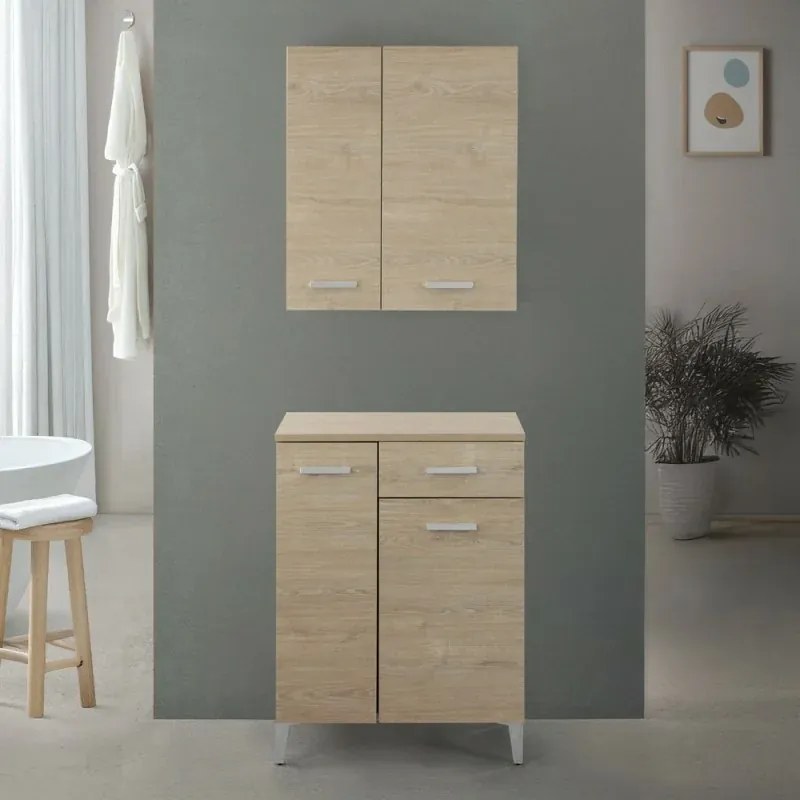 Pensile bagno sospeso 60 cm rovere dolomite con ante e ripiano interno Desya