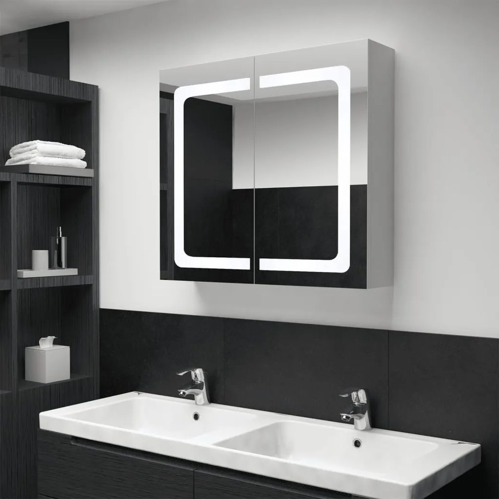 Armadietto bagno con specchio e led 80x12,2x68 cm