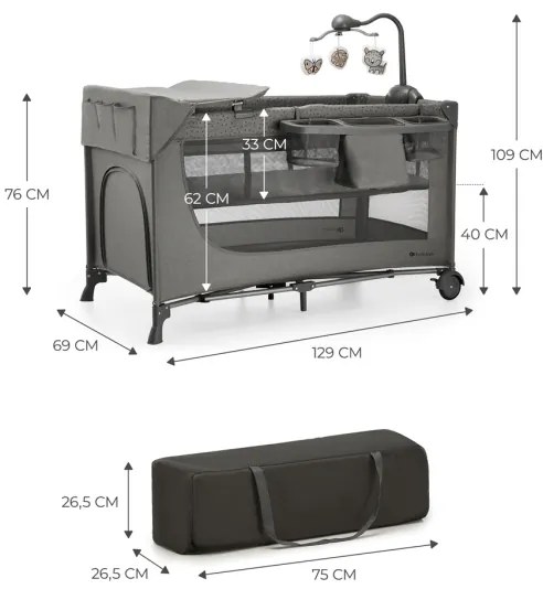 KINDERKRAFT - Culla da viaggio JOY 2 con accessori grigio
