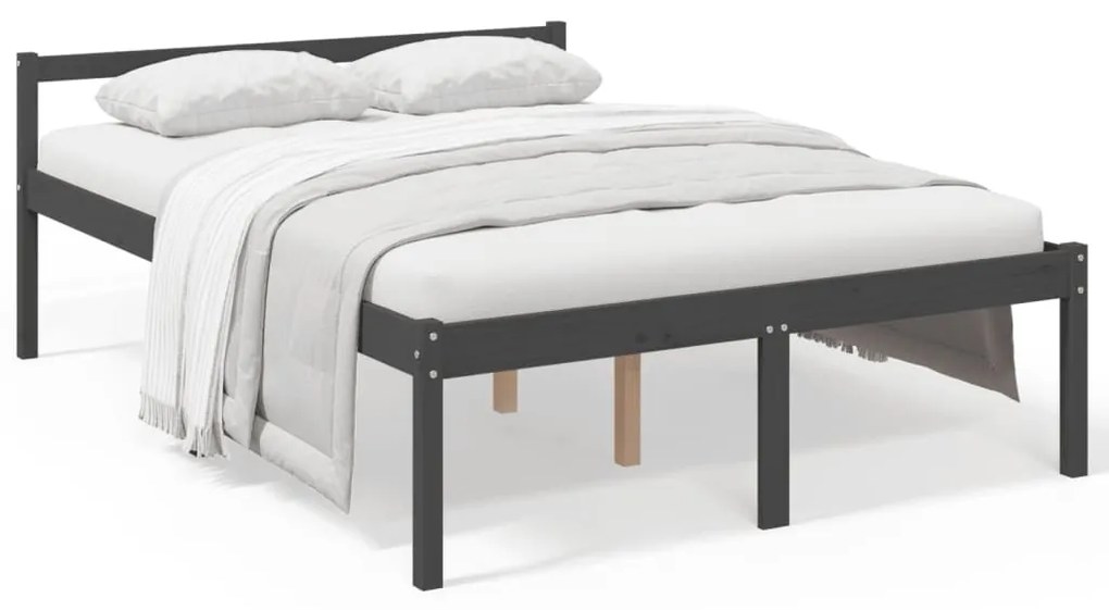 Letto per Anziani Grigio 140x190 cm in Legno Massello di Pino