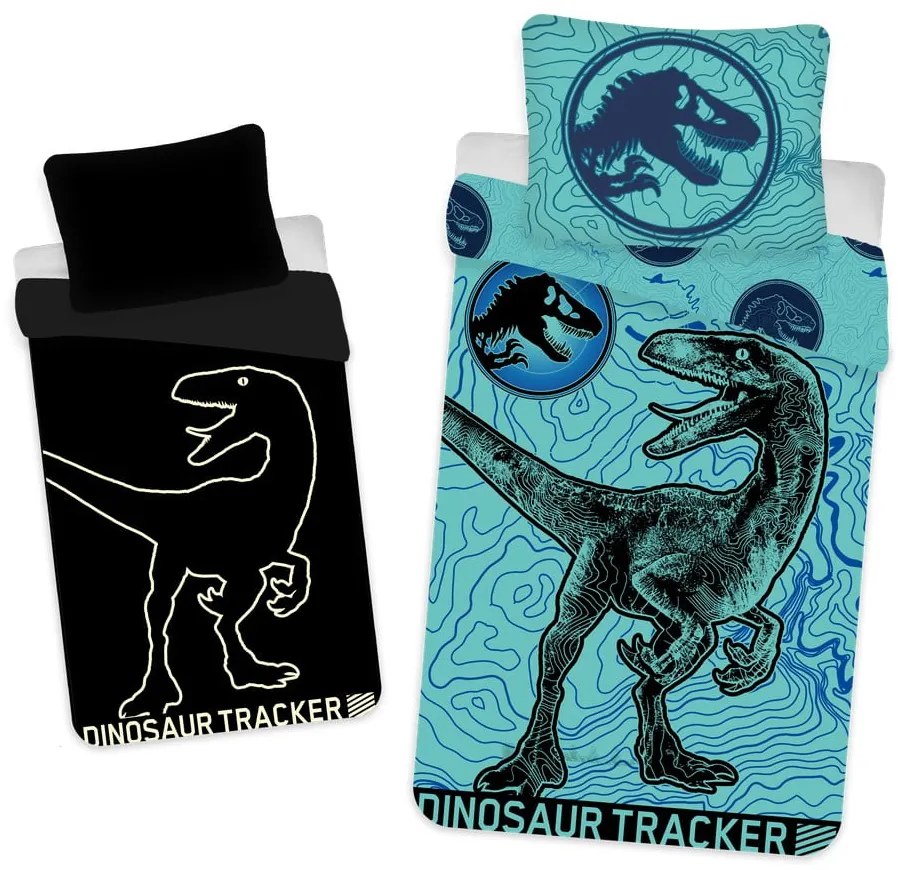 Biancheria da letto singola in cotone per bambini con effetto luminoso 140x200 cm Jurrastic World - Jerry Fabrics