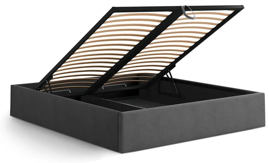 Letto matrimoniale imbottito color antracite con contenitore/senza testiera con rete inclusa 160x200 cm Susan – Micadoni