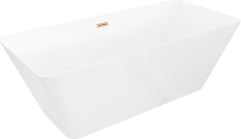 Mexen Velo Slim vasca da bagno indipendente 170 x 75 cm, bianca, troppo pieno rame spazzolato - 52811707500-65