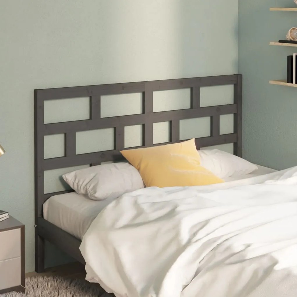 Testiera per letto grigia 141x4x100cm in legno massello di pino