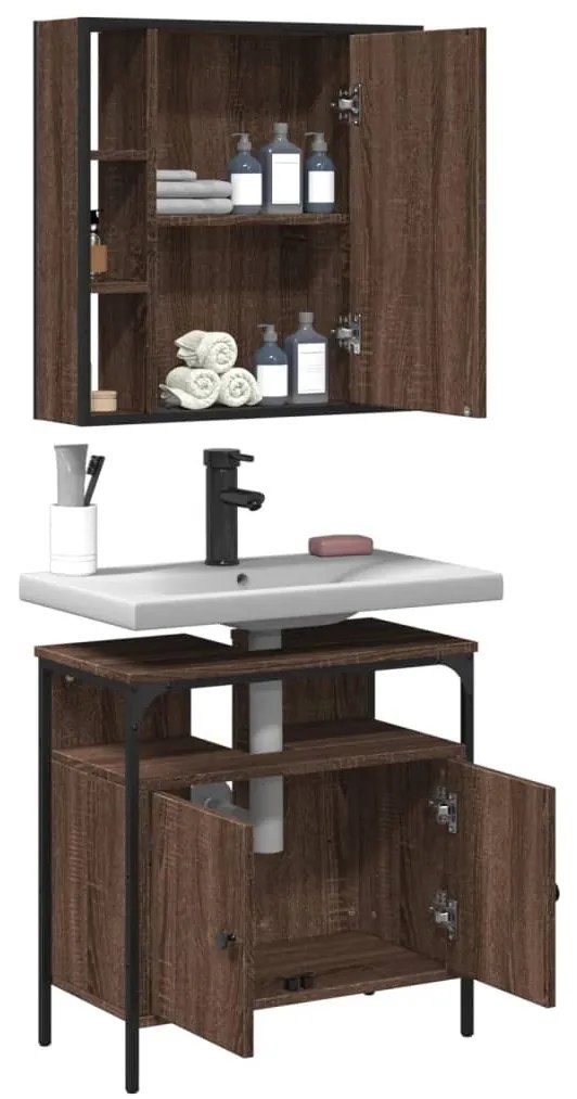 Set mobili da bagno 2 pz rovere marrone in legno multistrato