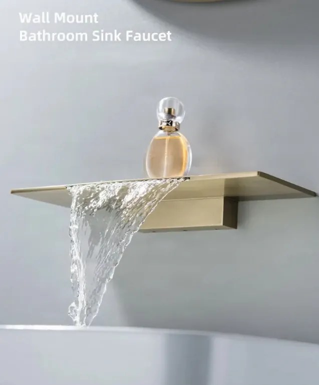 Rubinetto da parete per lavabo ELITE EDITION BSW1722 con LED e getto a cascata, in più finiture tra cui oro spazzolato e nero opaco — Nichel