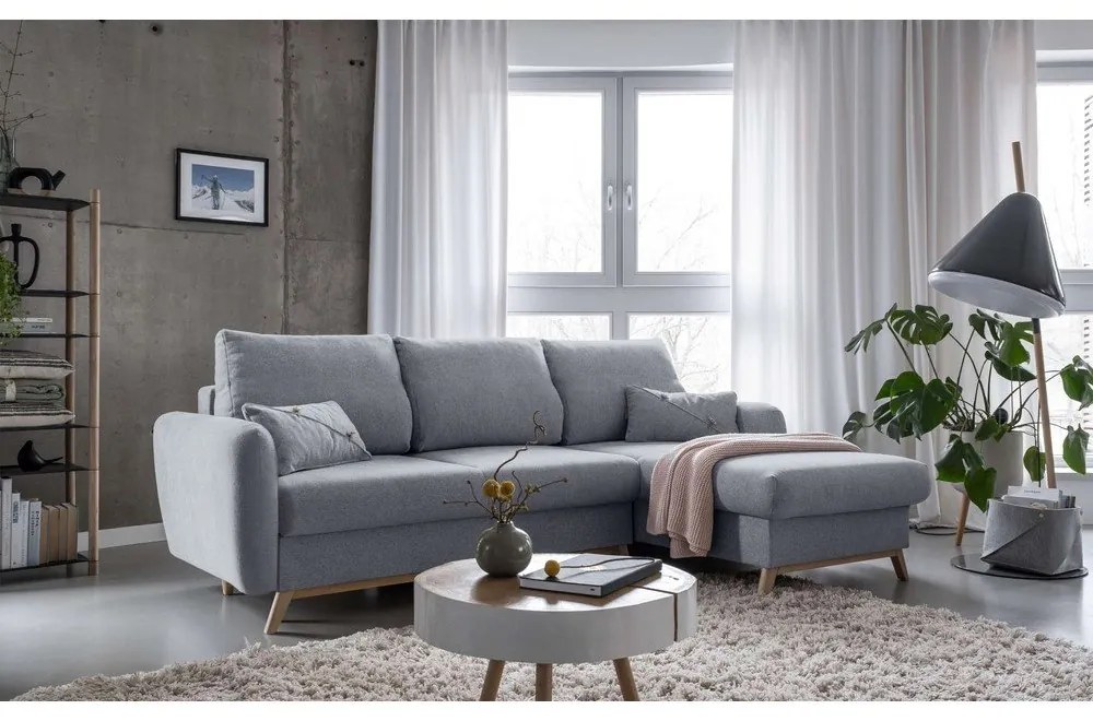 Divano letto angolare grigio chiaro, angolo destro Scandic Lagom - Miuform
