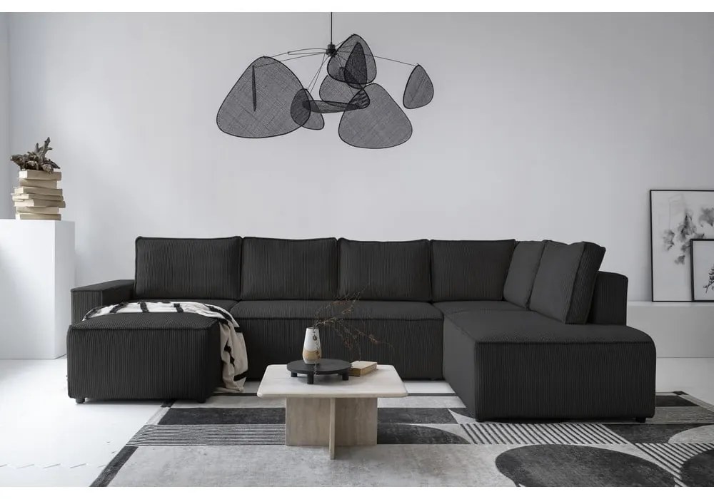 Divano letto angolare in velluto a coste color antracite Brave Dave - Miuform