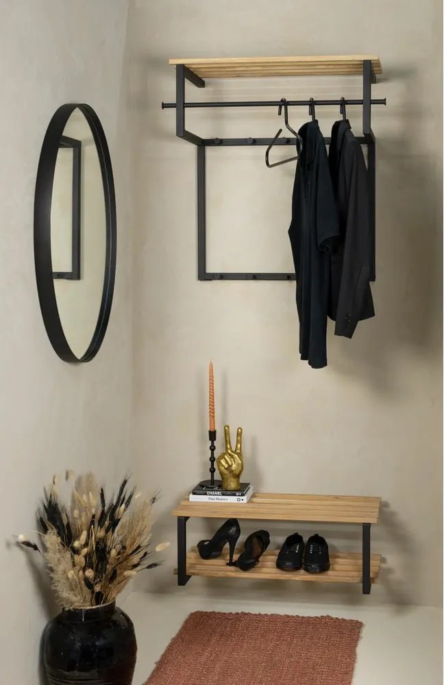 Attaccapanni da parete nero/di colore naturale in metallo con scaffale 76 cm Rizzoli – Spinder Design