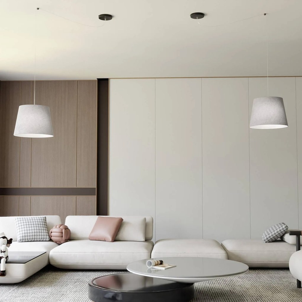 EMIBIG LIGHTING Lampada a sospensione Ascot, Ø 38 cm, grigio, tessuto, decentrato