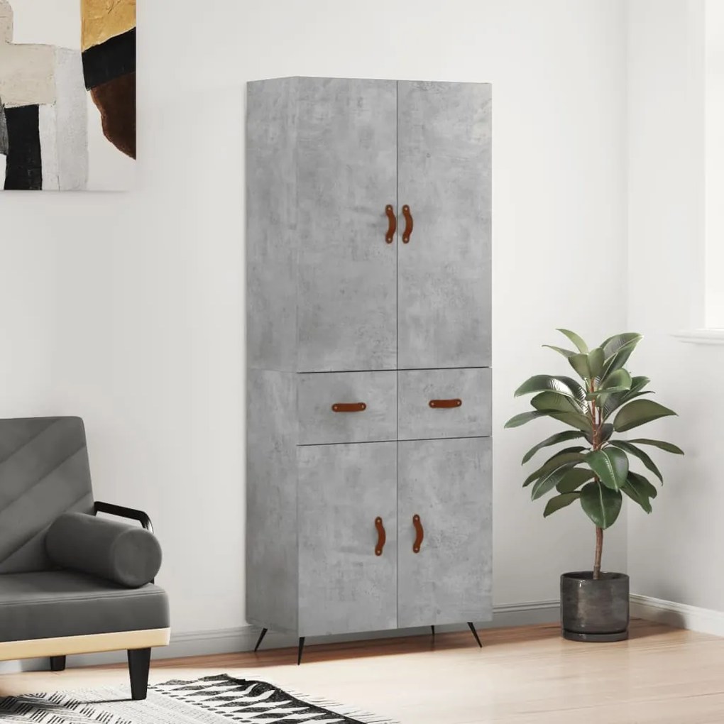 Credenza Grigio Cemento 69,5x34x180 Cm İn Legno Multistrato /