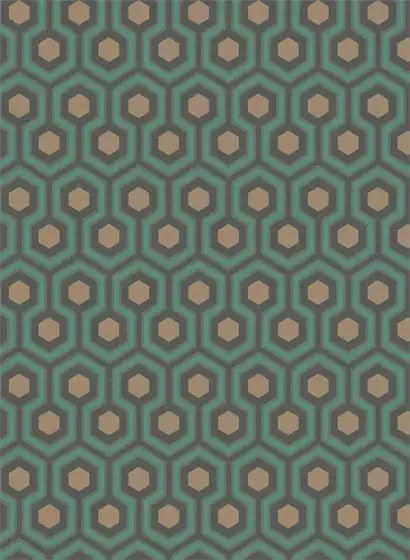 Hicks' Hexagon - Designtapete von Cole & Son - Teal/ Gold
