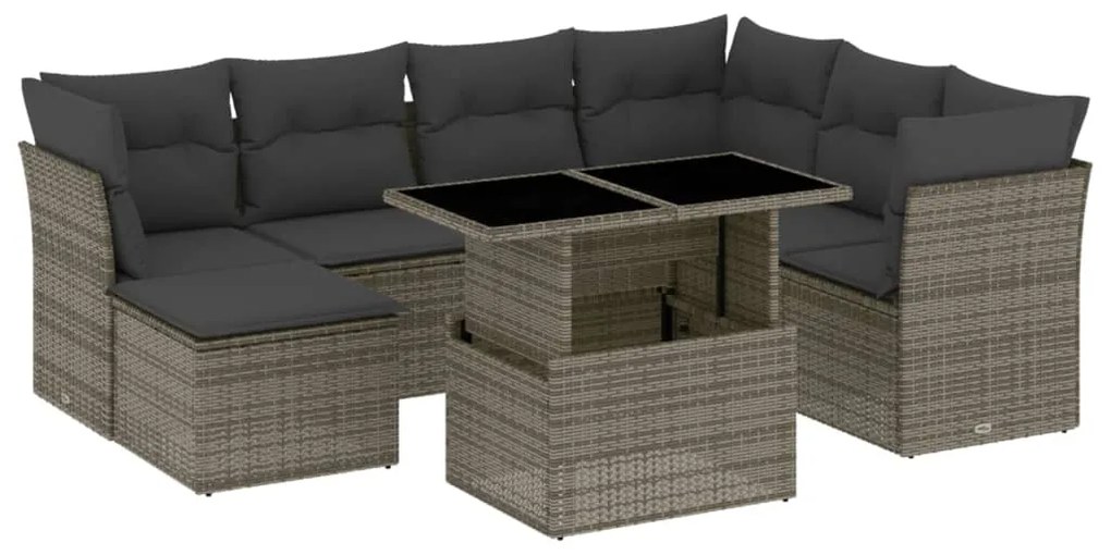 Set divano da giardino 8 pz con cuscini grigio in polyrattan