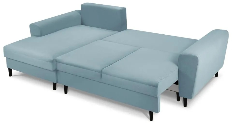 Divano angolare azzurro allungabile e con contenitore (con penisola a sinistra/con chaise lounge) con rivestimento in velluto a coste Kyoto – Cosmopolitan Design