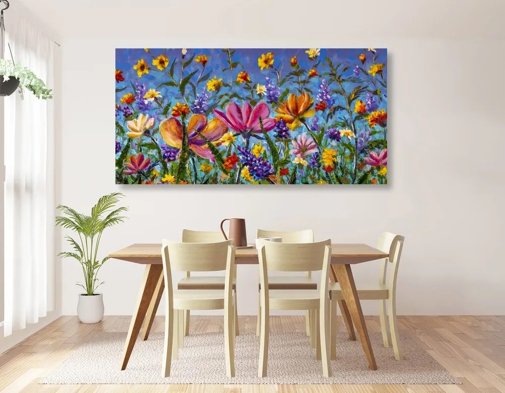 Quadro su tela – Fiori colorati sul prato