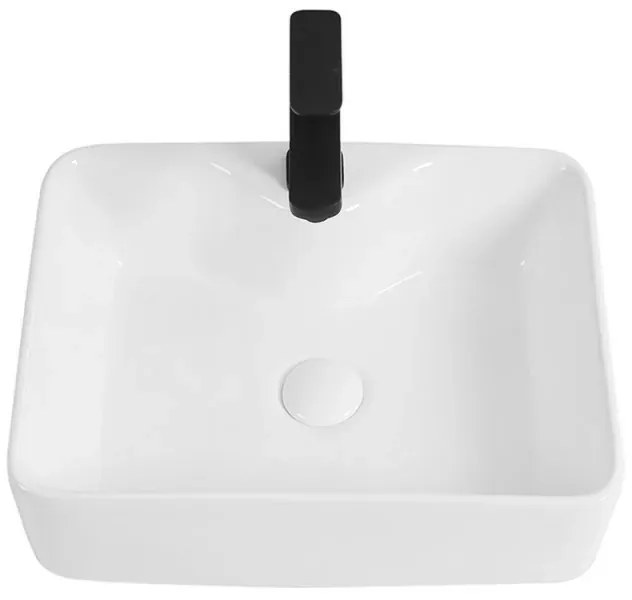 Lavabo da appoggio rettangolare 48x37 cm in ceramica bianco lucido
