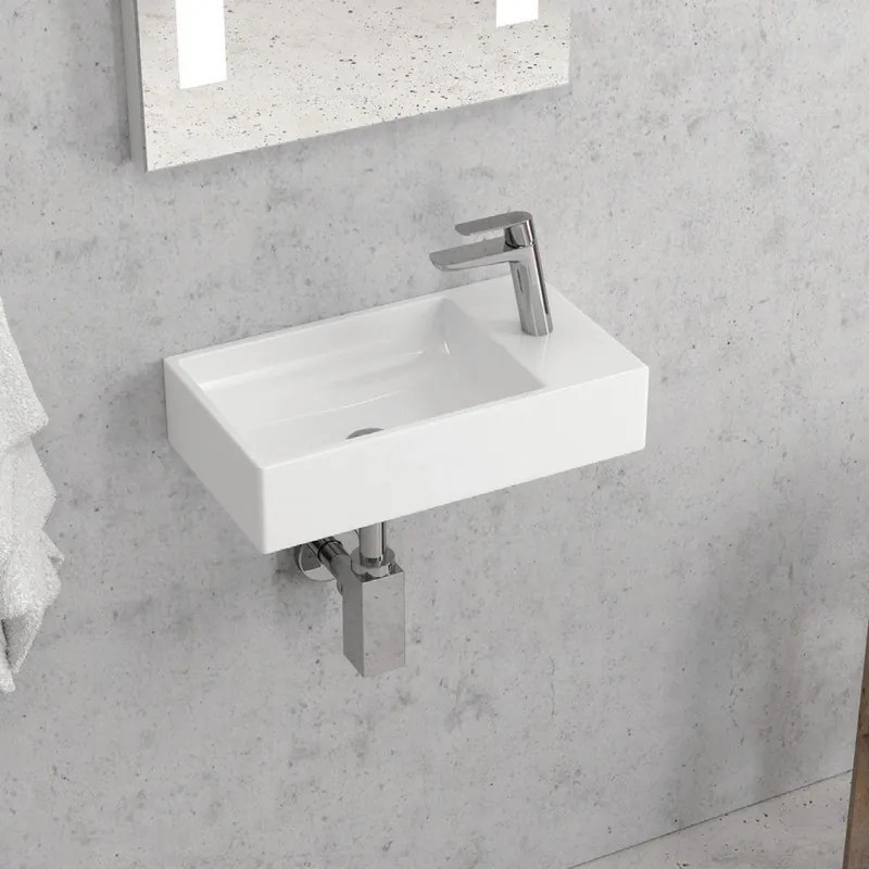 Lavabo bagno piccolo 46 cm con design foro miscelatore a destra | Litos-S50 - KAMALU