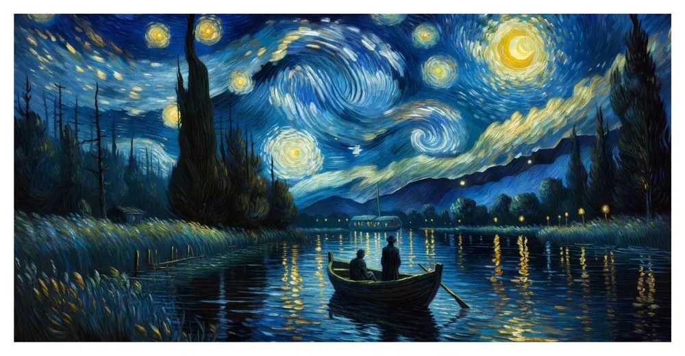 Quadro su tela – Notte stellata sul fiume