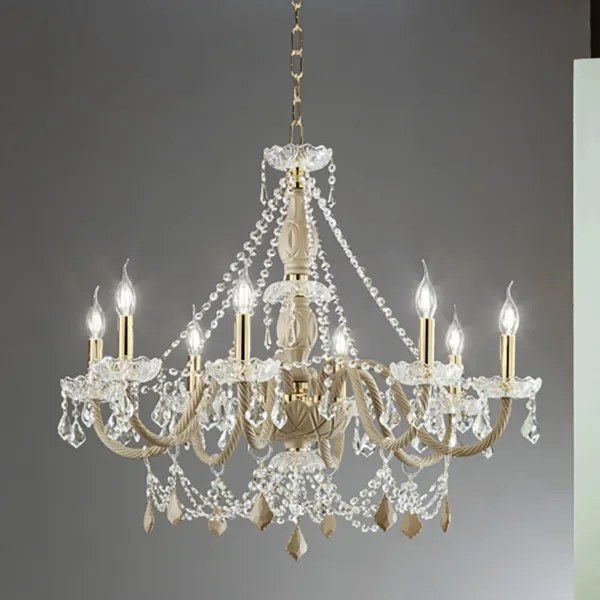 Lampadario a sospensione OPERA D84 cm in vetro lavorato a mano 8 LUCI TORTORA