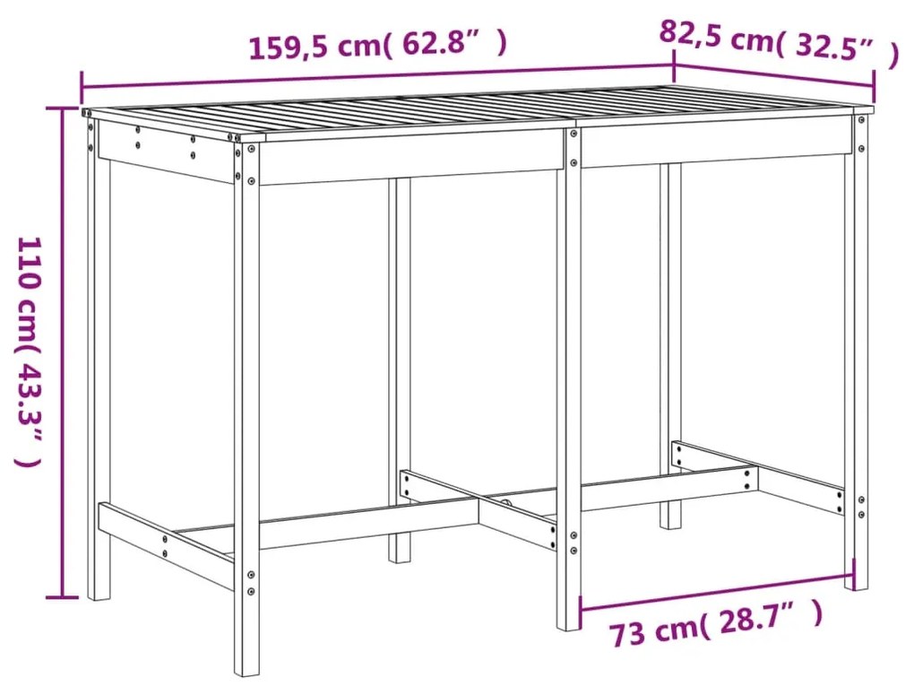 Set Bar da Giardino 7 pz Nero in Legno Massello di Pino