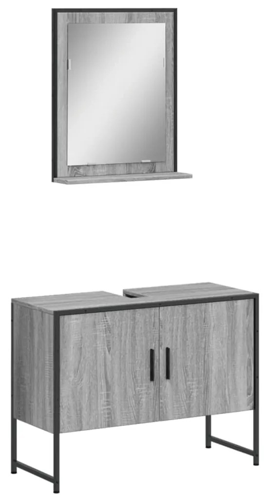 Set mobili da bagno 2 pz grigio sonoma in legno multistrato