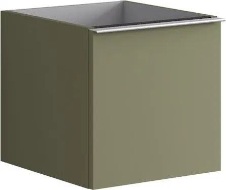 Cassettiera Pixel con 2 cassetti (1 interno) frontale Plain laccato opaco verde salvia e maniglia alluminio brillante L.40 H.40 P.45,5 cm.