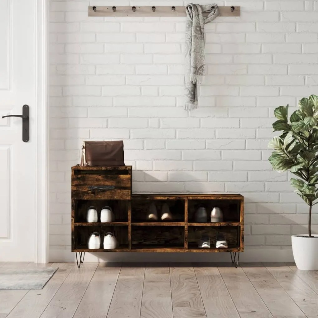 Scarpiera Rovere Fumo 102x36x60 Cm İn Legno Multistrato /