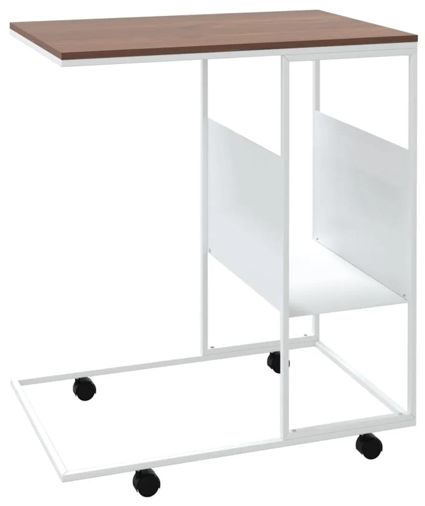 Tavolino con ruote bianco 55x36x63,5 cm in legno multistrato
