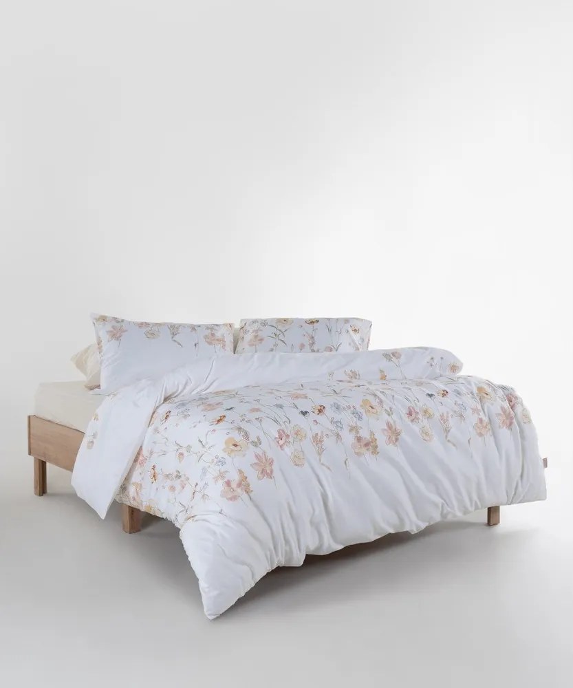 Set copripiumino e federa bianco in raso di cotone per letto matrimoniale ed esteso 240x220 cm Ivory Garden Floral – Mila Home Luxury