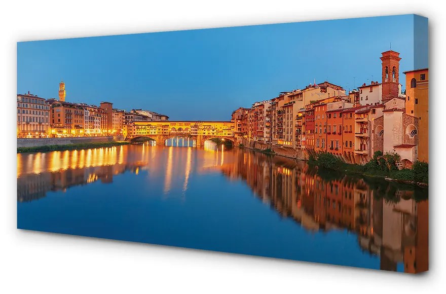 Stampa quadro su tela Italia River Bridges Buildings Night 100x50 cm