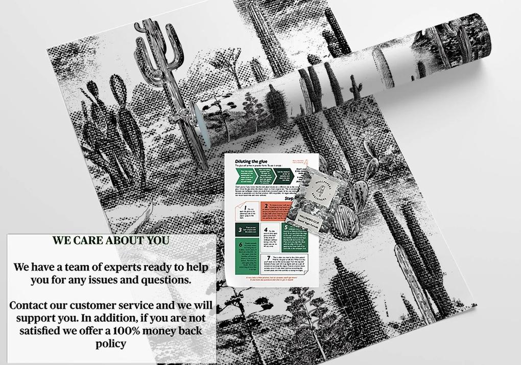 Carta da Parati Carta da Parati Cactus nel Deserto Bianca e Nera 15€/mq | Spedizione Gratuita | Carta Da Parati Camera Da Letto | Carta Da Parati