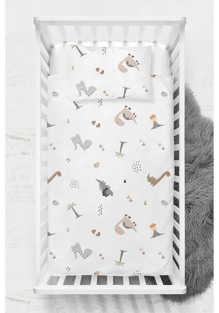 Set copripiumino e federa da bambini bianco in cotone renforcé per culla 100x150 cm Dinozor – Mijolnir