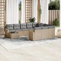 Set Divani da Giardino 11 pz con Cuscini Beige in Polyrattan 3219519