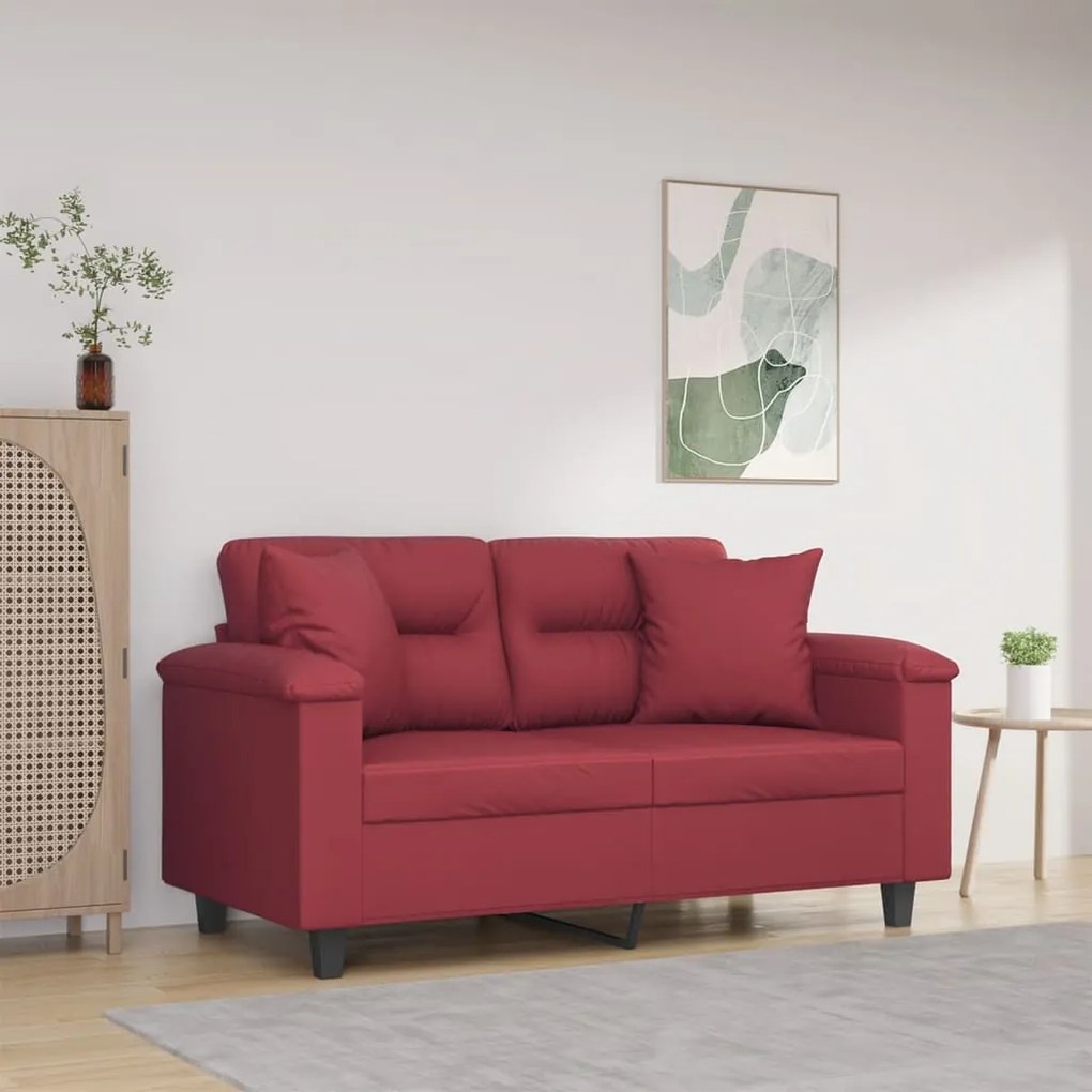Divano A 2 Posti Con Cuscini Rosso Vino 120 Cm İn Similpelle /