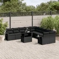 Set Divani da Giardino 11 pz con Cuscini in Polyrattan Nero 3268165