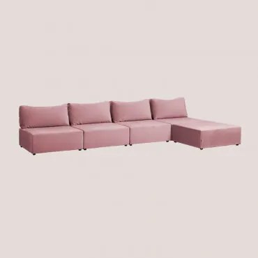 Divano Componibile 4 Pezzi con Puff in Velluto Kata Rosé - Sklum