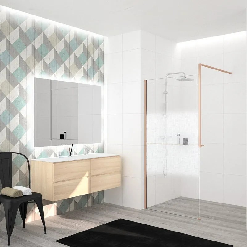 Box doccia walk-in Elidesign, vetro serigrafato 8 mm, L max 160 cm x H 200 cm, profilo dorato