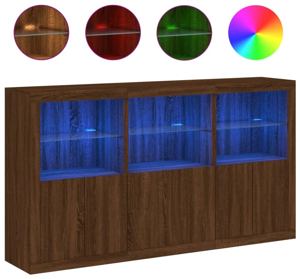 Credenza con luci led rovere marrone 181,5x37x100 cm