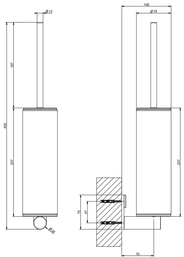 Porta scopino wc a parete bianco steel brushed 54719 gessi