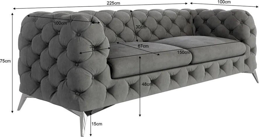 Divano grigio con rivestimento in velluto 225 cm Chelsea – Ropez