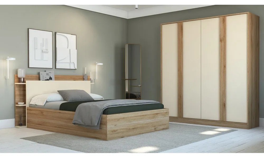 Armadio effetto rovere in colore crema-naturale 180x197,5x53 cm Dennis - Marckeric